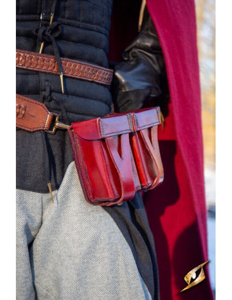 Medieval red rigid leather belt bag