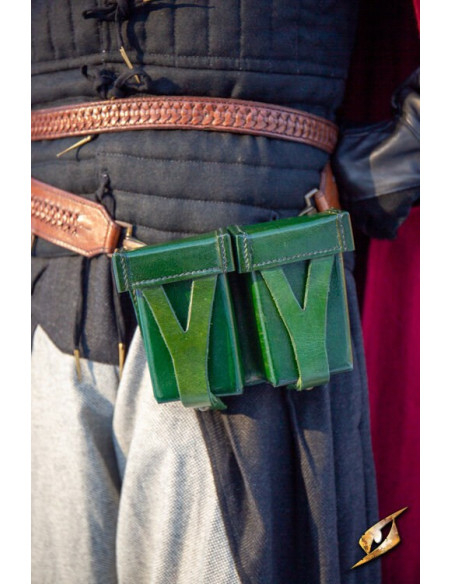 Medieval red rigid leather belt bag