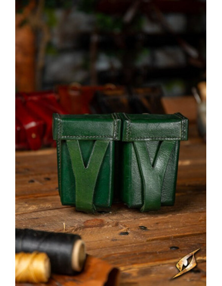 Medieval red rigid leather belt bag