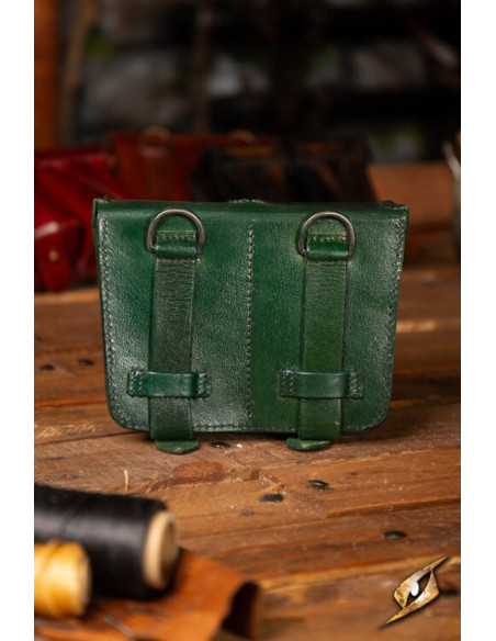 Medieval red rigid leather belt bag