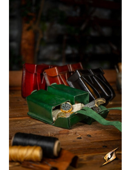 Medieval red rigid leather belt bag