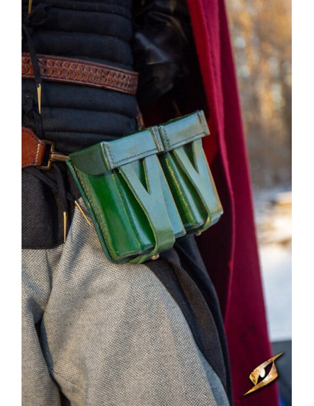 Medieval red rigid leather belt bag