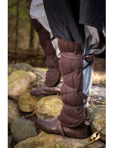 Medieval padded greaves, brown