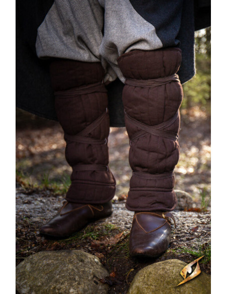 Medieval padded greaves, brown
