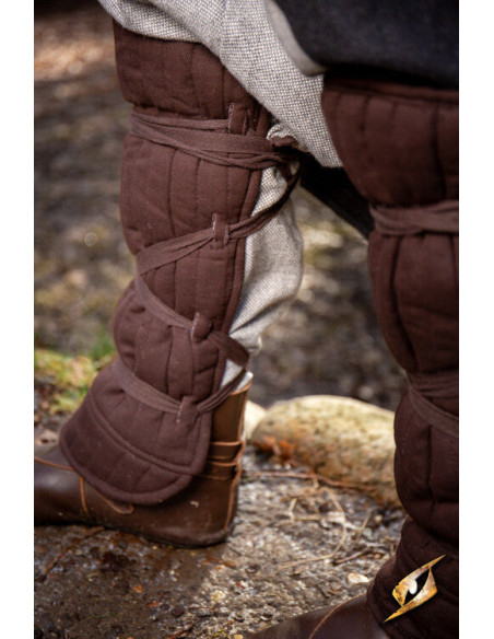 Medieval padded greaves, brown