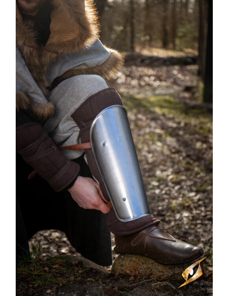 Medieval padded greaves, brown