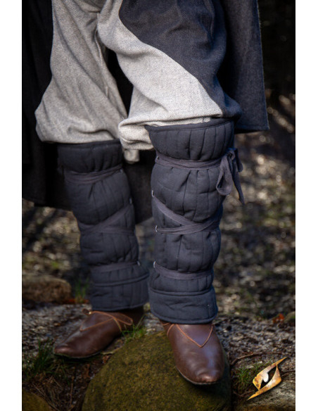 Medieval padded greaves, black