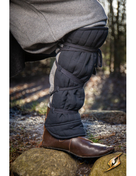 Medieval padded greaves, black