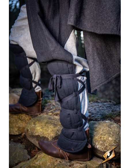 Medieval padded greaves, black