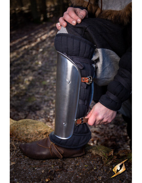 Medieval padded greaves, black