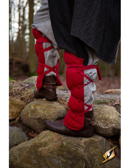 Medieval padded greaves, red