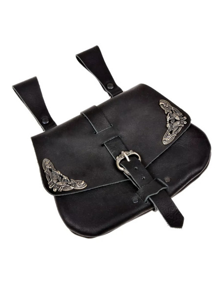 Irish Medieval leather bag (20 x 20 cm.)