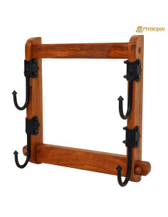 Wooden stand with two-level sword hooks
