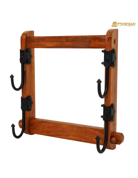 Wooden stand with two-level sword hooks