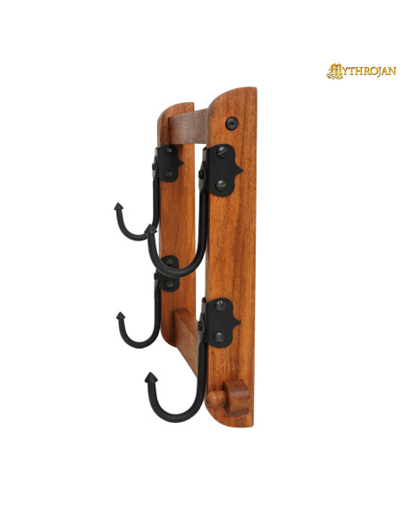 Wooden stand with two-level sword hooks