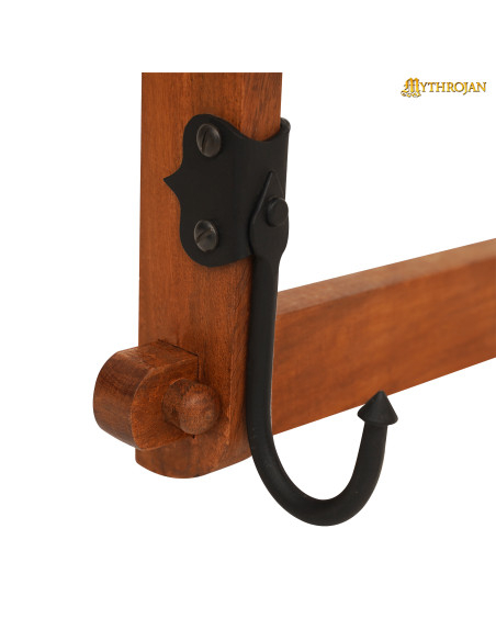 Wooden stand with two-level sword hooks