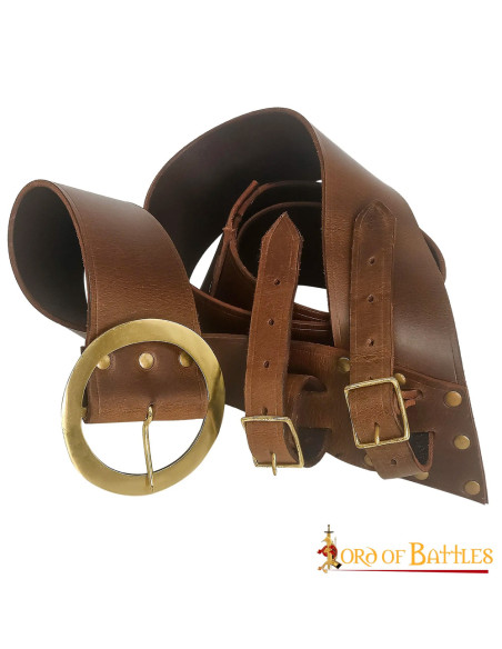 Baldric with sword belt in brown leather