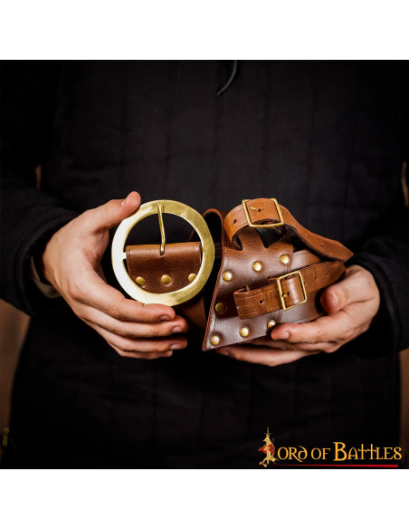 Baldric with sword belt in brown leather