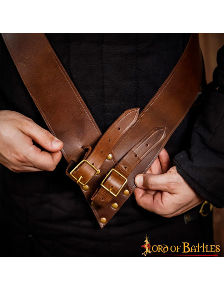 Baldric with sword belt in brown leather
