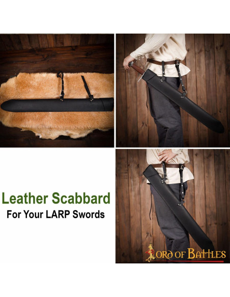 Leather sheath for LARP swords, black...