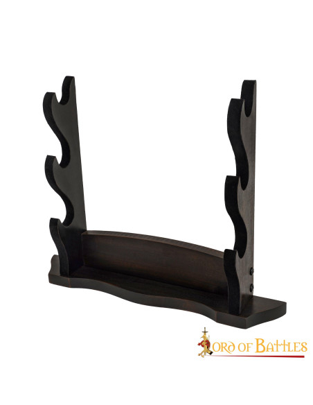 Three-tier wooden table stand for swords