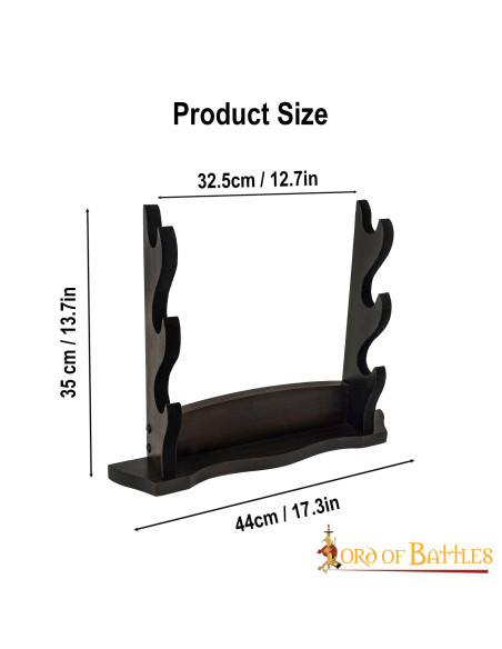 Three-tier wooden table stand for swords