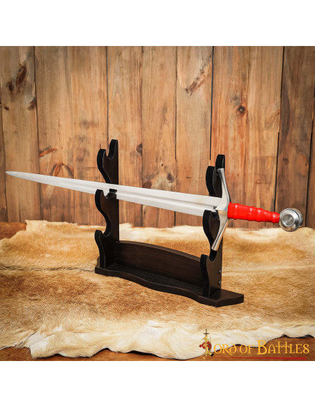 Three-tier wooden table stand for swords