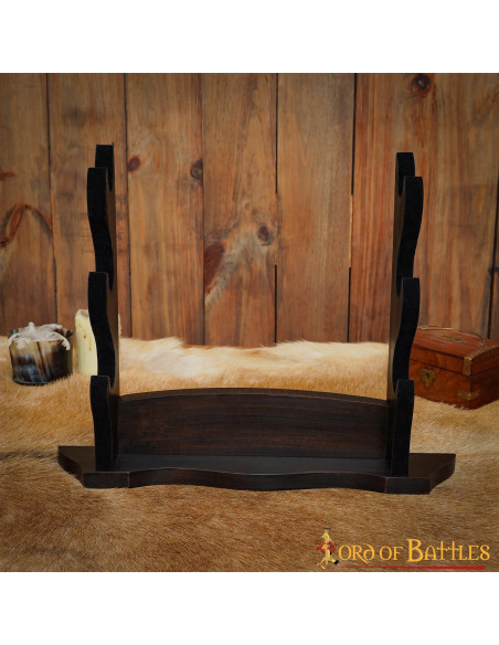 Three-tier wooden table stand for swords
