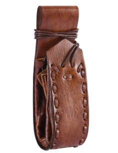 Medieval begging bag in brown leather