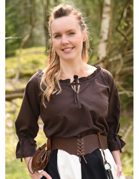 Medieval begging bag in brown leather Medieval begging bag in brown leather