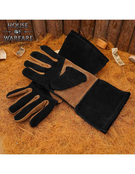 Medieval suede leather gloves,...