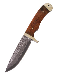 Damascus steel knife with leather sheath (21 cm.)