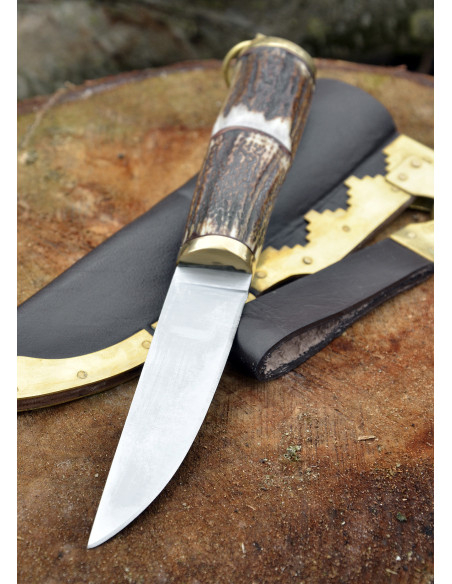 Steel Viking knife with leather...
