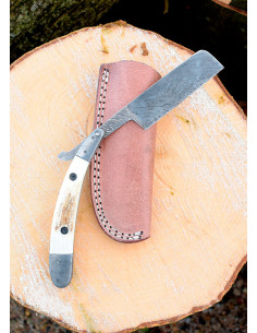 Damascus steel razor with leather sheath (23 cm.)