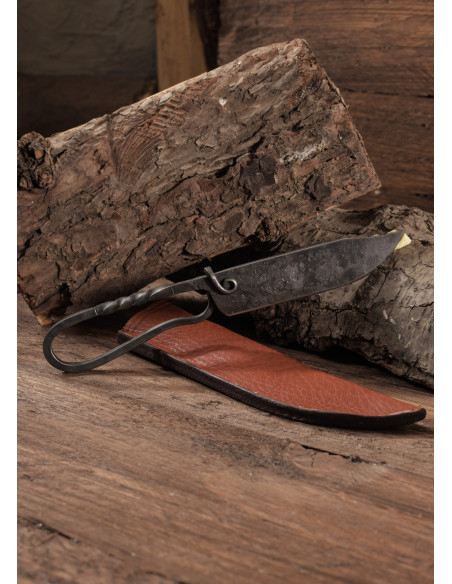 Forged medieval knife with leather...
