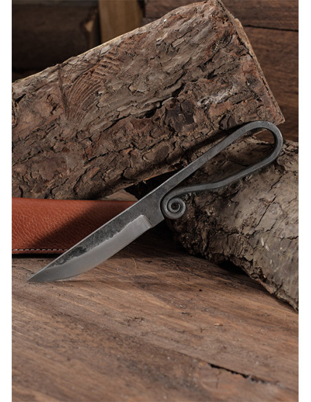Forged medieval knife with leather...