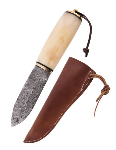 Damascus blade bone handle knife with...
