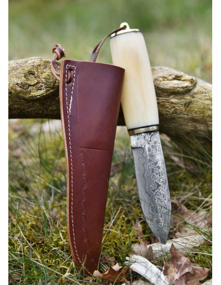 Damascus blade bone handle knife with...