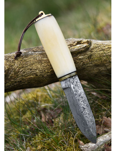 Damascus blade bone handle knife with...