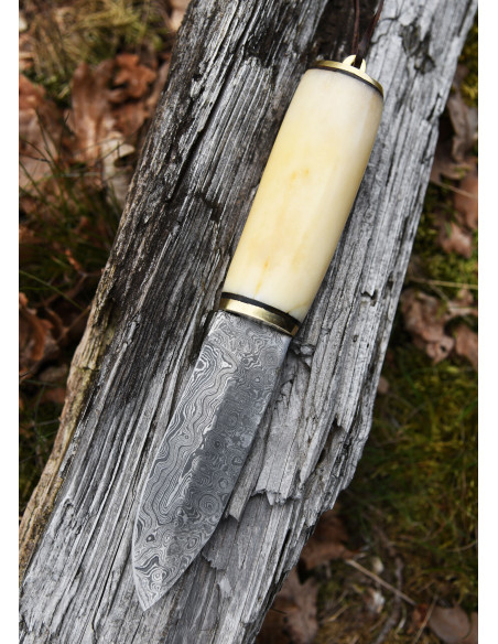 Damascus blade bone handle knife with...