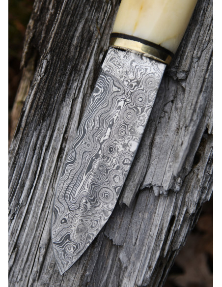 Damascus blade bone handle knife with...