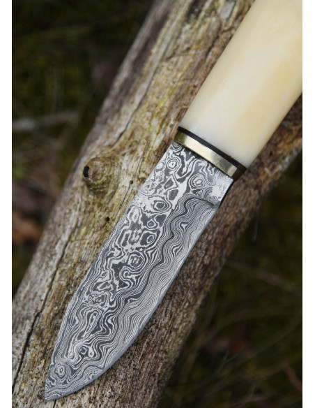 Damascus blade bone handle knife with...