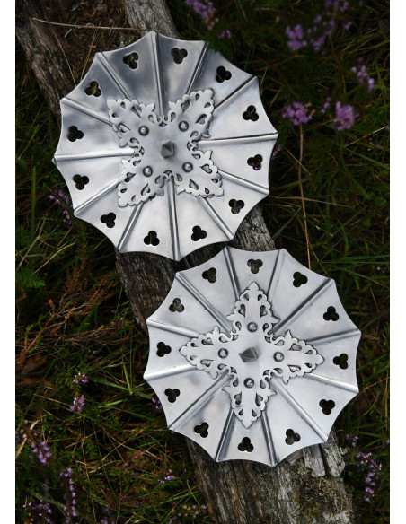 Pair of Gothic Besagues in steel,... Pair of Gothic Besagues in steel,...