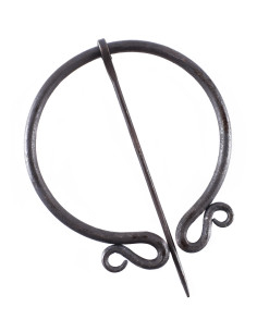 Hand forged medieval fibula double spiral design