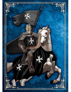 Hospitaller knight painting with Maltese Cross (10.8x15 cm.)