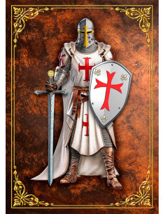 Templar knight painting with shield and sword (10.8x15 cm.)