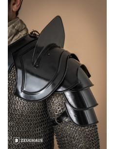 Medieval shoulder pads with sword breaker, dark finish