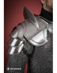 Medieval shoulder pads with sword breaker, polished finish
