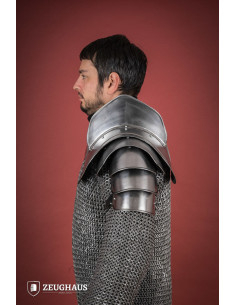 Medieval shoulder pads with sword breaker, polished finish 2
