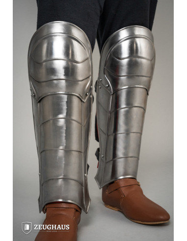 Greaves for medieval armor in polished steel